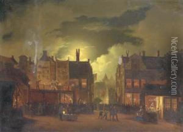 A Street-fair By Moonlight Oil Painting - Hendrik Gerrit ten Cate