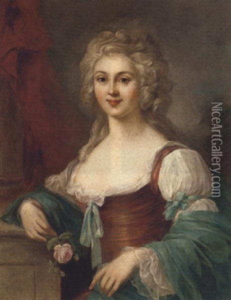 Portrait Of The Comtesse De Bernicourt, A Rose In Her Right Hand Oil Painting - Johann Ernst Heinsius