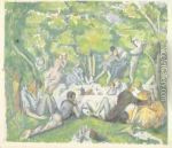 Le Dejeuner Sur L'herbe. Oil Painting - Paul Cezanne