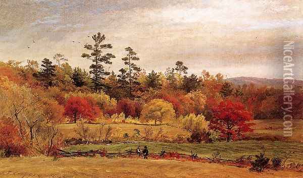 Conversation at the Fence Oil Painting - Jasper Francis Cropsey