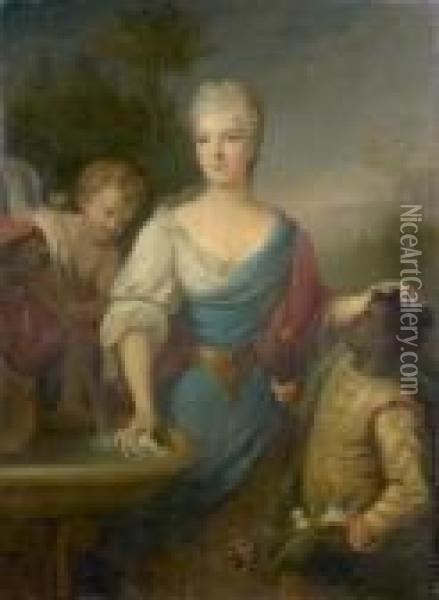 Portrait D'une Jeune Femme Et De Son Page En Compagnie Decupidon Oil Painting - Pierre Gobert