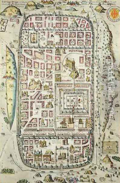 Map of Jerusalem and the surrounding area from Civitates Orbis Terrarum 2 Oil Painting - Joris Hoefnagel