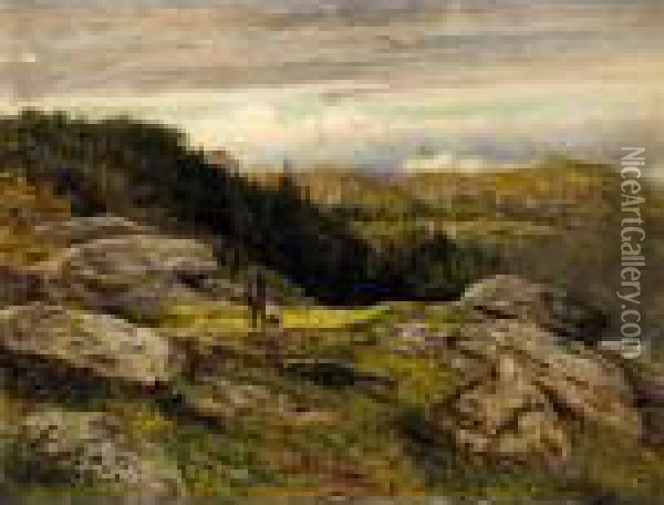 A Welsh Hillside Path Oil Painting - Benjamin Williams Leader