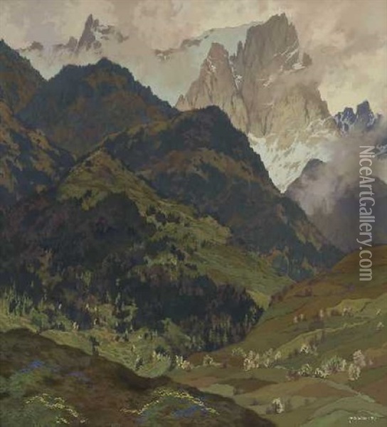 Gebirgslandschaft Oil Painting - Hugo Hodiener (Hodina)