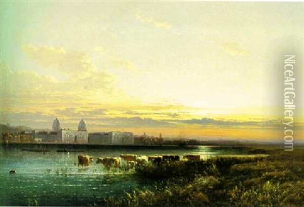 Greenwich From The Isle Of Dogs Oil Painting - Arthur Gilbert