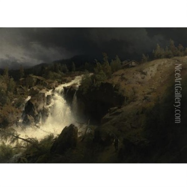 A Mountain Torrent Oil Painting - Hermann Herzog