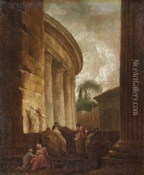Caprice Architectural Inspire Du Tempietto Di San Pietro In Montorio A Rome Oil Painting - Hubert Robert