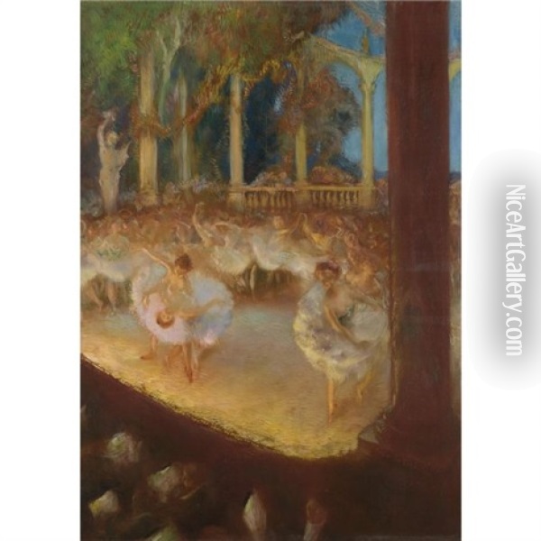 Ballerinas In The Theatre - Le Ballet Oil Painting - Gaston La Touche
