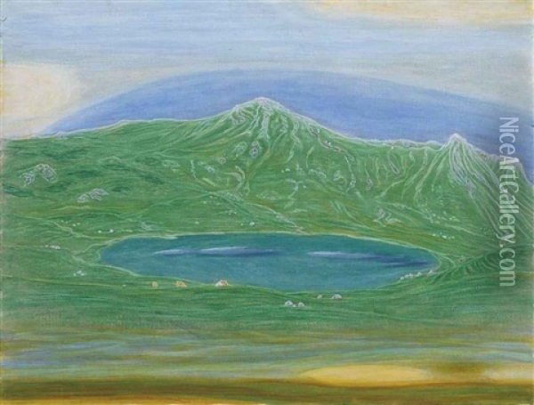 Lac De Roy, Bleu-vert (+ Detail Aus La Naissance Du Poete, Veso) Oil Painting - Alexandre Perrier