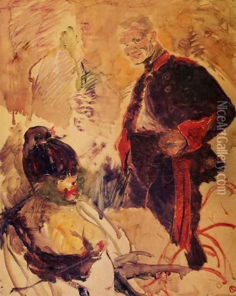 Artillerman and Girl Oil Painting - Henri De Toulouse-Lautrec
