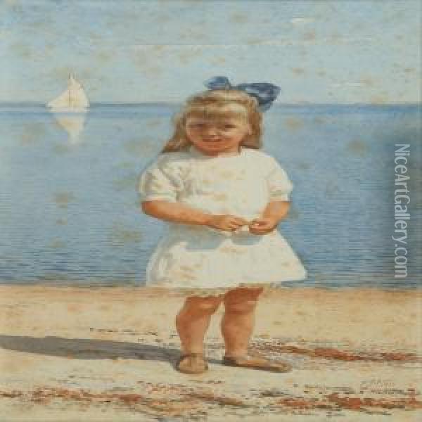 Portrait Of Young Girlat The Beach Oil Painting - Peter Johan Schou