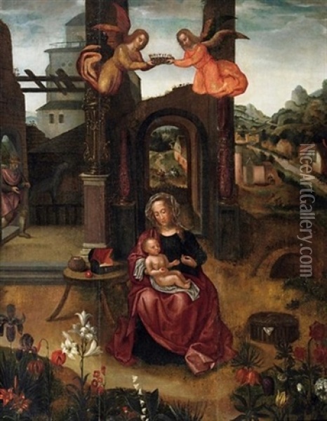 Maria Mit Dem Kinde Vor Landschaftshintergrund Oil Painting - Ambrosius Benson