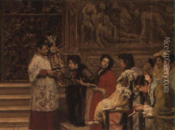 The Communion Oil Painting - Joaquin Luque Rosello