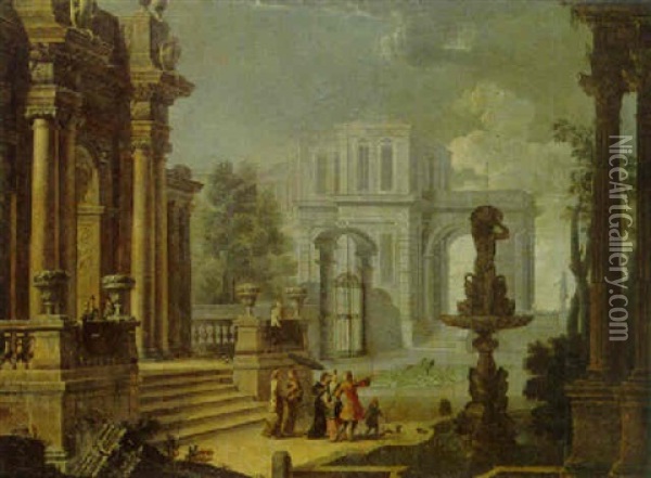 Vue Du Parc D'un Palais Baroque Oil Painting - Michel Boyer