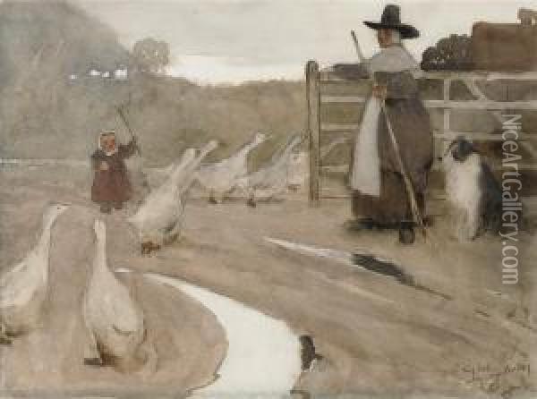 The Goose Girl Oil Painting - Cecil Charles Aldin