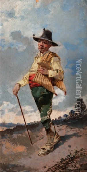 A Spaniard Wearing Traditional Dress Oil Painting - Joaquin Agrasot y Juan