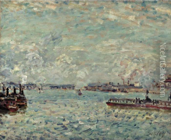 La Seine Au Point Du Jour Oil Painting - Alfred Sisley