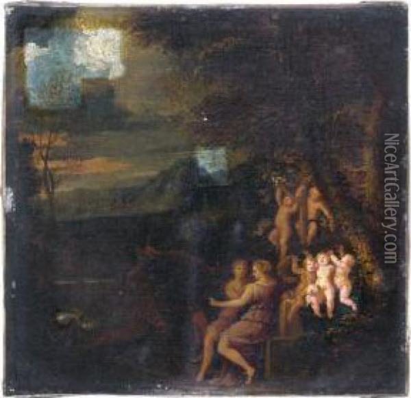 Allegorische Szene Mit Liebespaar Und Putten In Einer Landschaft Oil Painting - Carel Philip Spierincks