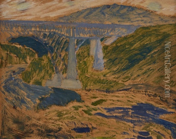 Landskap Med Viadukt Oil Painting - Helmer Osslund