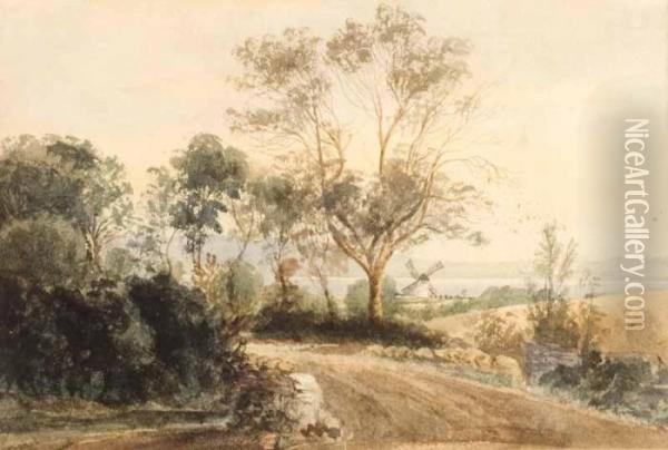 Trees & Country Road Oil Painting - William Nicholl