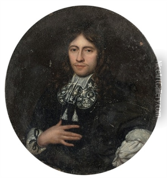 Portrait Of A Gentleman In A Black Doublet And Lace Collar Oil Painting - Carel de Moor