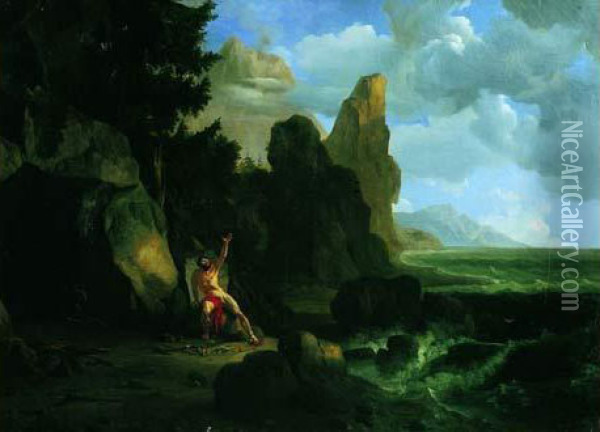 Paysage Historique Representant Philoctete Dans L'ile De Lemnos Oil Painting - Jean-Charles Joseph Remond