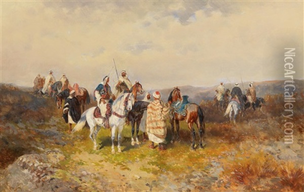 Araber Auf Recognoscirung (arabs On Reconnaissance) Oil Painting - Alexander Franz Von Bensa