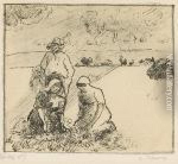 Groupe De Paysans, 1st Planche Oil Painting - Camille Pissarro