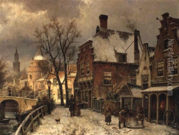 Winter: A Capriccio View In A Town... Oil Painting - Willem Koekkoek