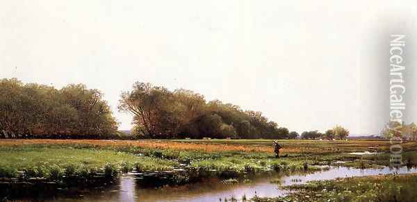 Hunter in the Meadows of Old Newburyport, Massachusetts Oil Painting - Alfred Thompson Bricher
