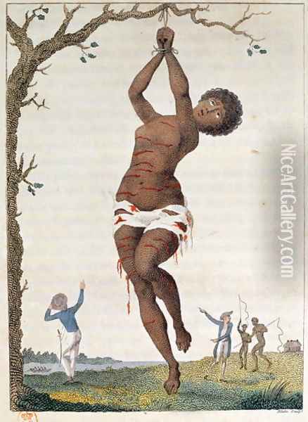 Flagellation of a Female Samboe Slave, 1793, plate 36 from Narrative of a Five Years Expedition against the Revolted Negroes of Surinam, engraved by William Blake 1757-1827, pub. 1796 Oil Painting - John Gabriel Stedman