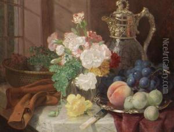 Still Life With Fruit And Flowers Oil Painting - Eloise Harriet Stannard
