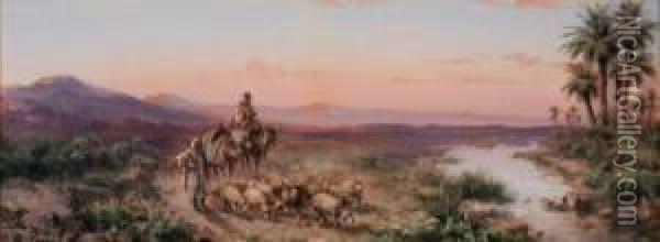 Caravan At Sunset Oil Painting - Paul Pascal