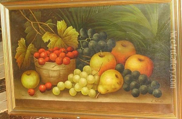Still Life Of Grapes, Peaches, 
Foliage And Black Vase, And Another, Still Life Of Apples, Grapes, Pear,
 Cherries And Foliage Oil Painting - Edwin Steele