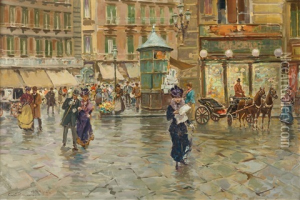 Effetto Di Pioggia (in Neapel Bei Regen) Oil Painting - Carlo Brancaccio
