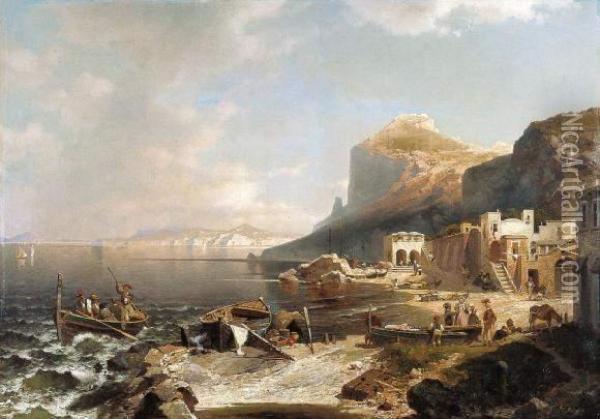 Zicht Op Capri En De Baai Van Napels Oil Painting - Franz Richard Unterberger