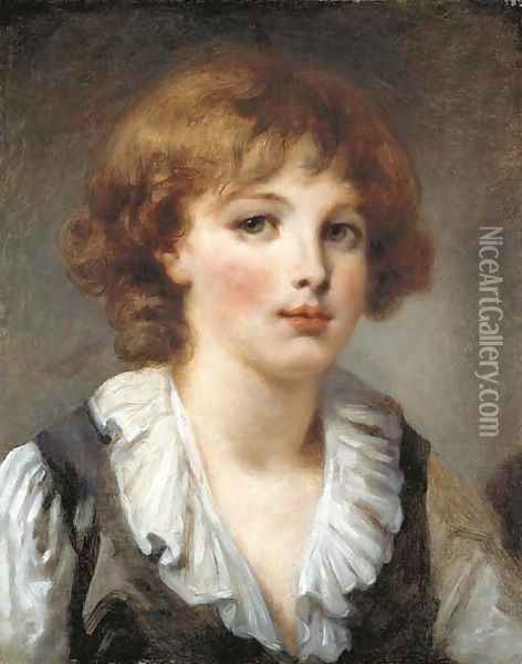 A young boy, bust-length, in a white chemise and black waistcoat Oil Painting - Jean Baptiste Greuze