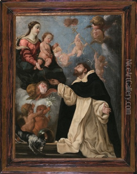 La Virgen Del Rosario Con Santo Domingo Oil Painting - Acisclo Antonio Palomino de Castro y Velasco