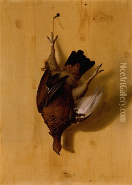 Still Life Of A French Partridge Hanging From A Nail Oil Painting - Barend van der Meer