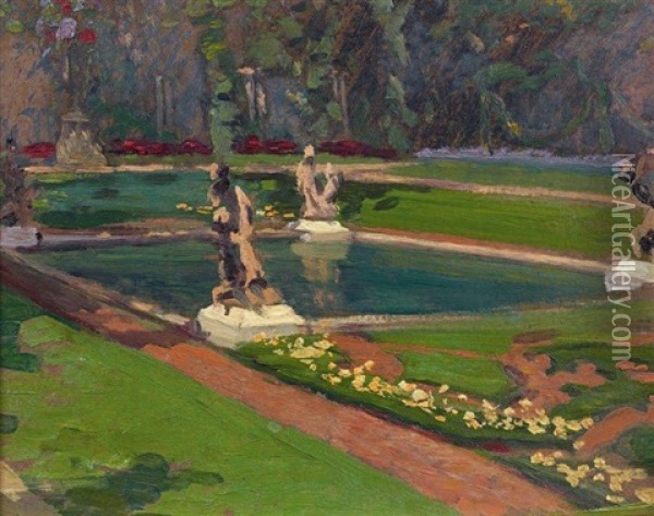 Bassin Dans Un Parc Oil Painting - Leonce J. V. de Joncieres