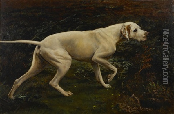 A Pointer On A Moor Oil Painting - Charles Augustus Henry Lutyens