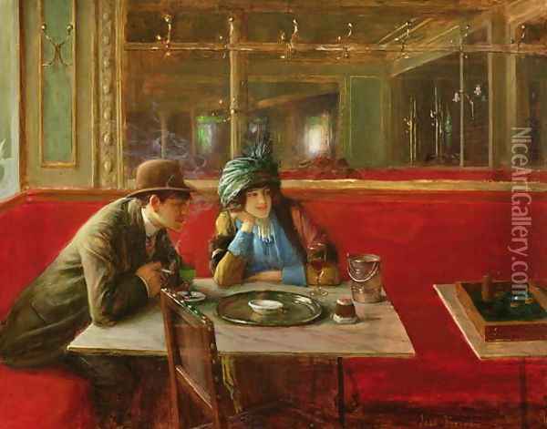 At the Cafe Oil Painting - Jean-Georges Beraud