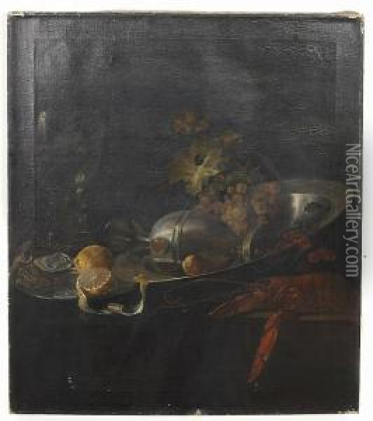 A Still Life With Lobster And Fruit Oil Painting - Pieter Claesz.