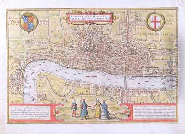Map of London from Civitates Orbis Terrarum Oil Painting - Joris Hoefnagel
