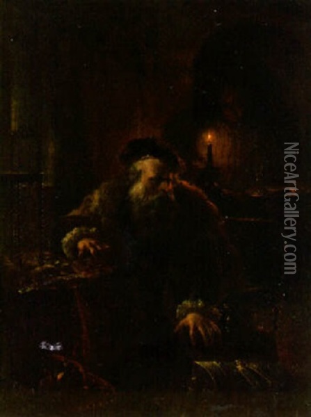 An Elderly Gentleman In A Candlelit Interior Oil Painting - Jacques Joseph Eeckhout