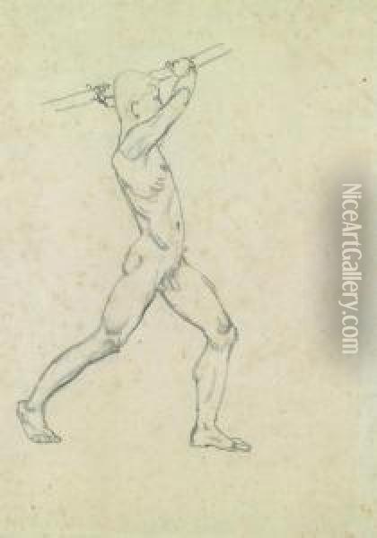 Standing Male Nude Swinginga Pole Oil Painting - Koloman, Kolo Moser