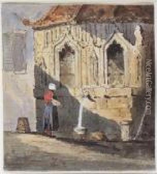 A Figure At A Pump Oil Painting - Samuel Prout