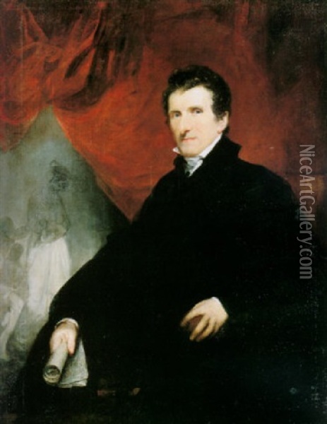 Portrait Of Antonio Canova Seated, A View Of His Studio Beyond Oil Painting - John Jackson
