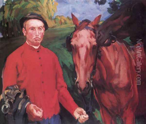 Young Man of Somogy with Horses 1904 Oil Painting - Janos Vaszary