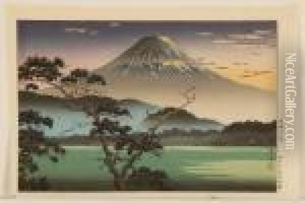 View Of Mount Fuji At Sunset Oil Painting - Tsuchiya Koitsu